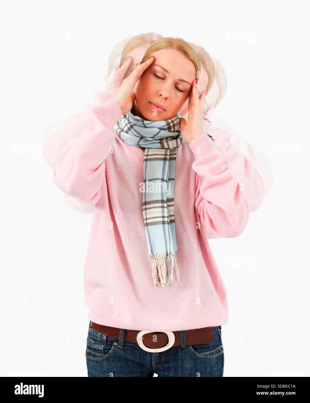 Woman with spinning vertigo Stock Photo