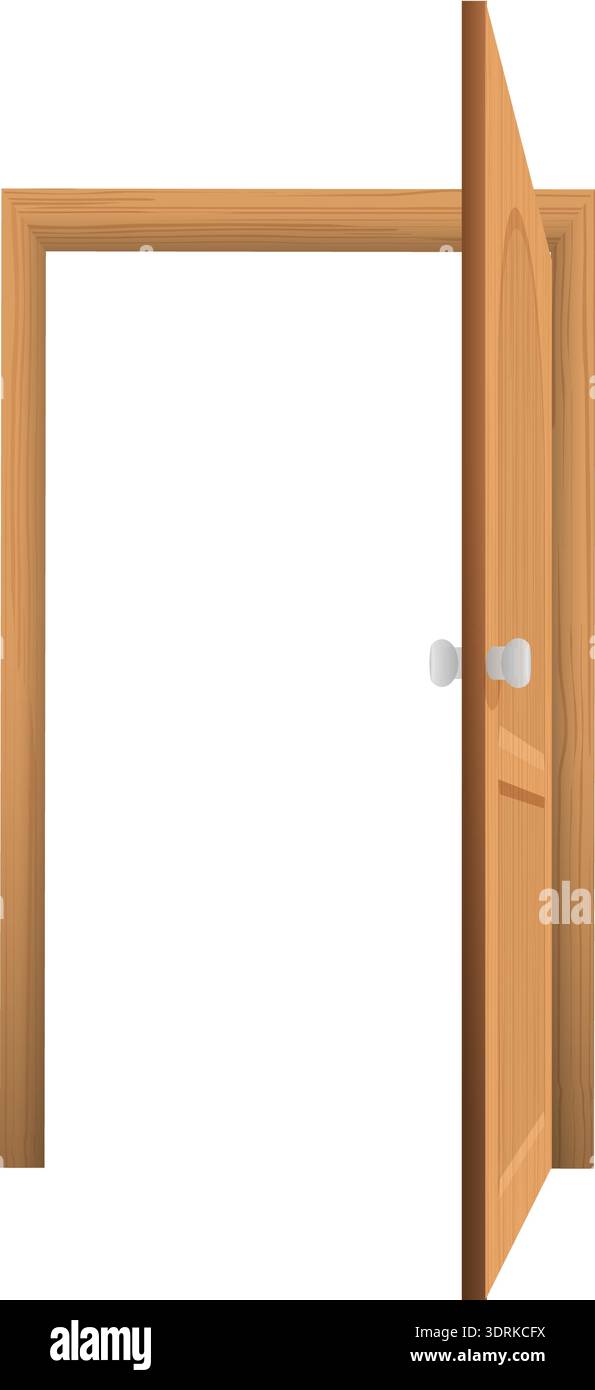 Wooden door frame with open door Stock Vector