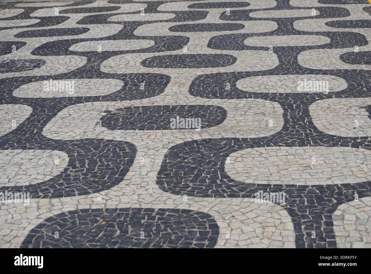 High-angle view of the iconic black and white mosaic wave pattern ...