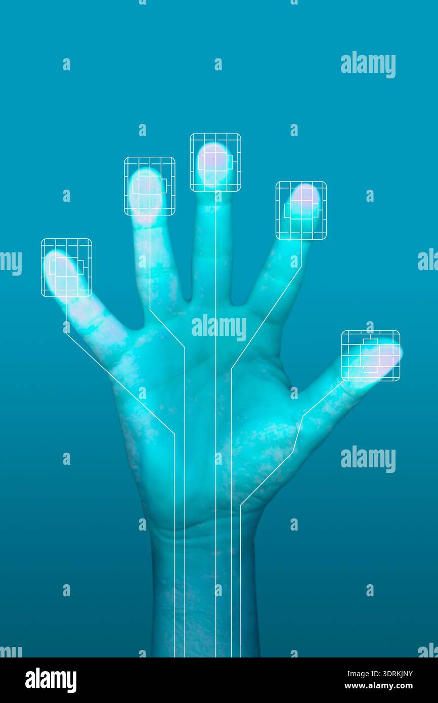 Hand on the touchscreen Stock Photo