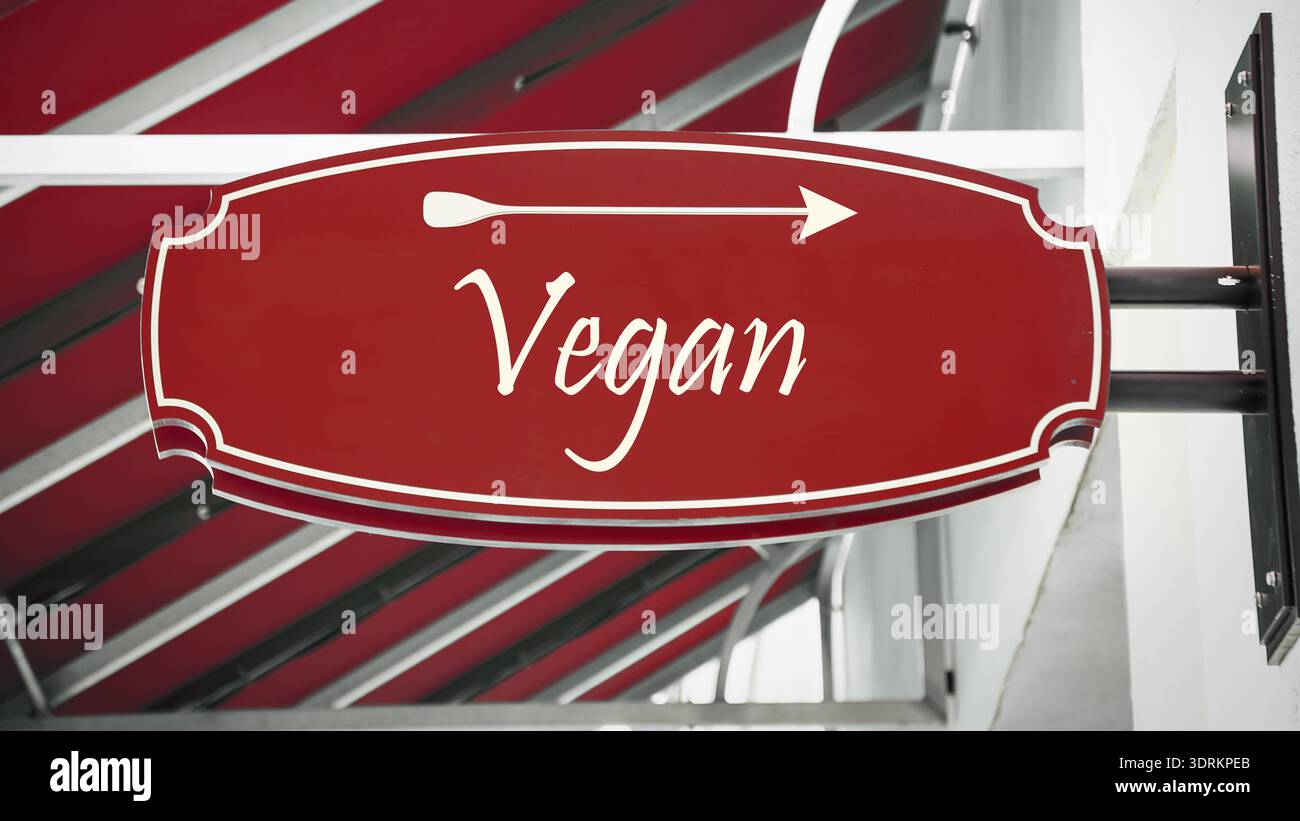 Signposts the direct way to Vegan Food Stock Photo
