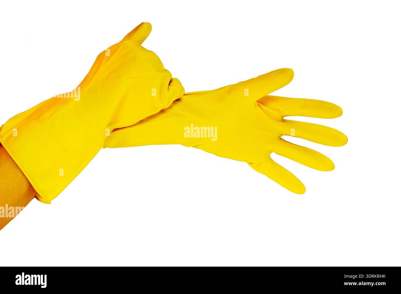 Female hands in yellow gloves Stock Photo