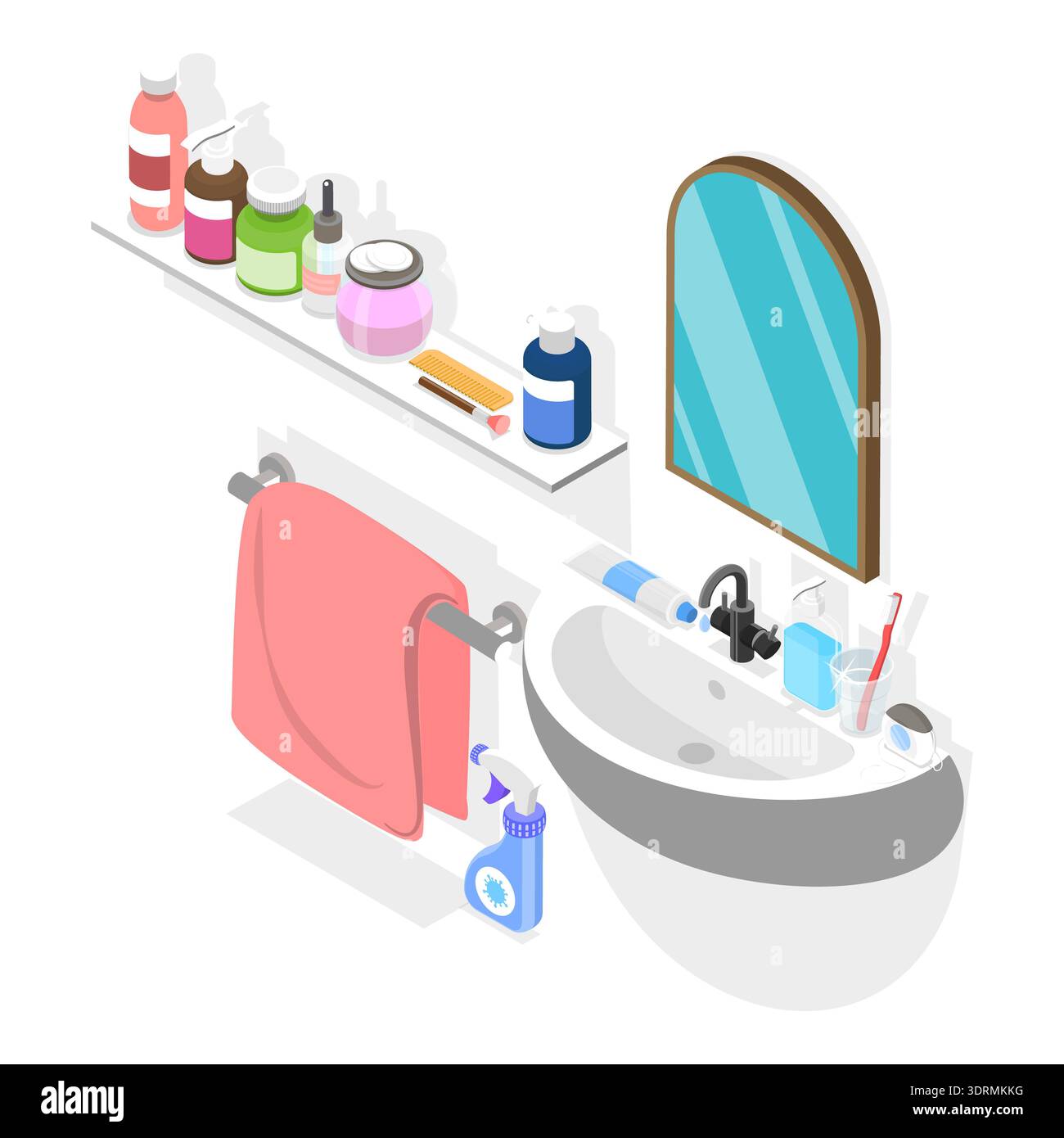 3D Isometric Flat Vector Set of Bathroom Interior Furniture Stock Photo
