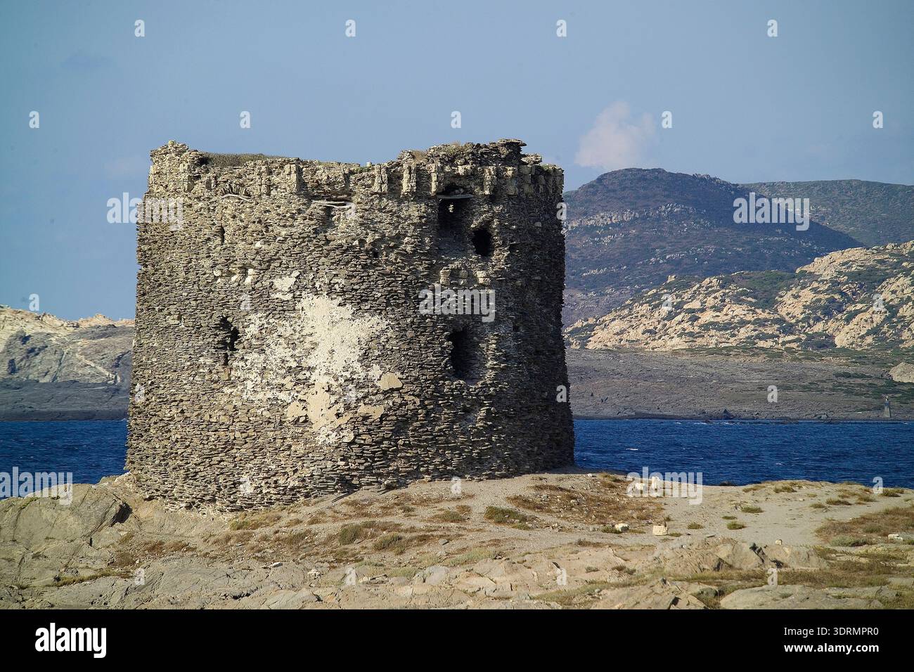 Sardinia, La Pelosa tower in front of Asinara Island. Stintino. SS, Sardegna, Italy Stock Photo