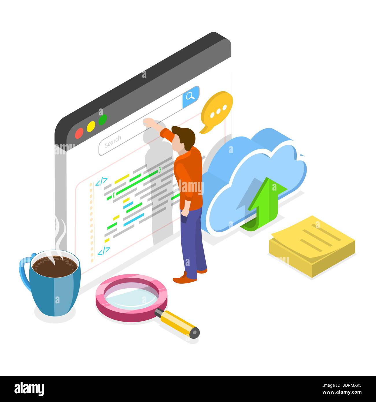 3D Isometric Flat Vector Conceptual Illustration of Software Development Stock Photo