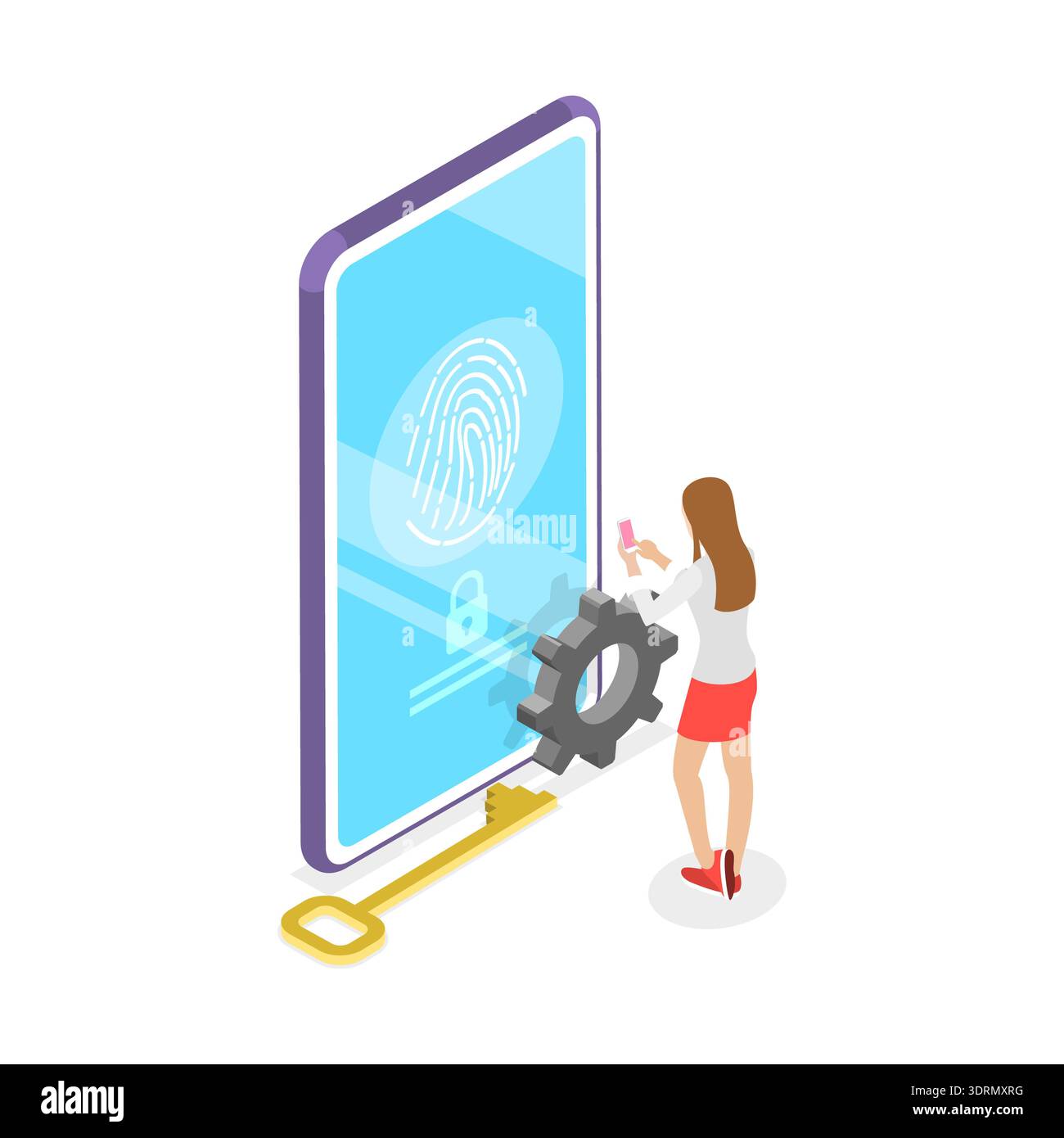 3D Isometric Flat Illustration of Biometrics Identification and ...