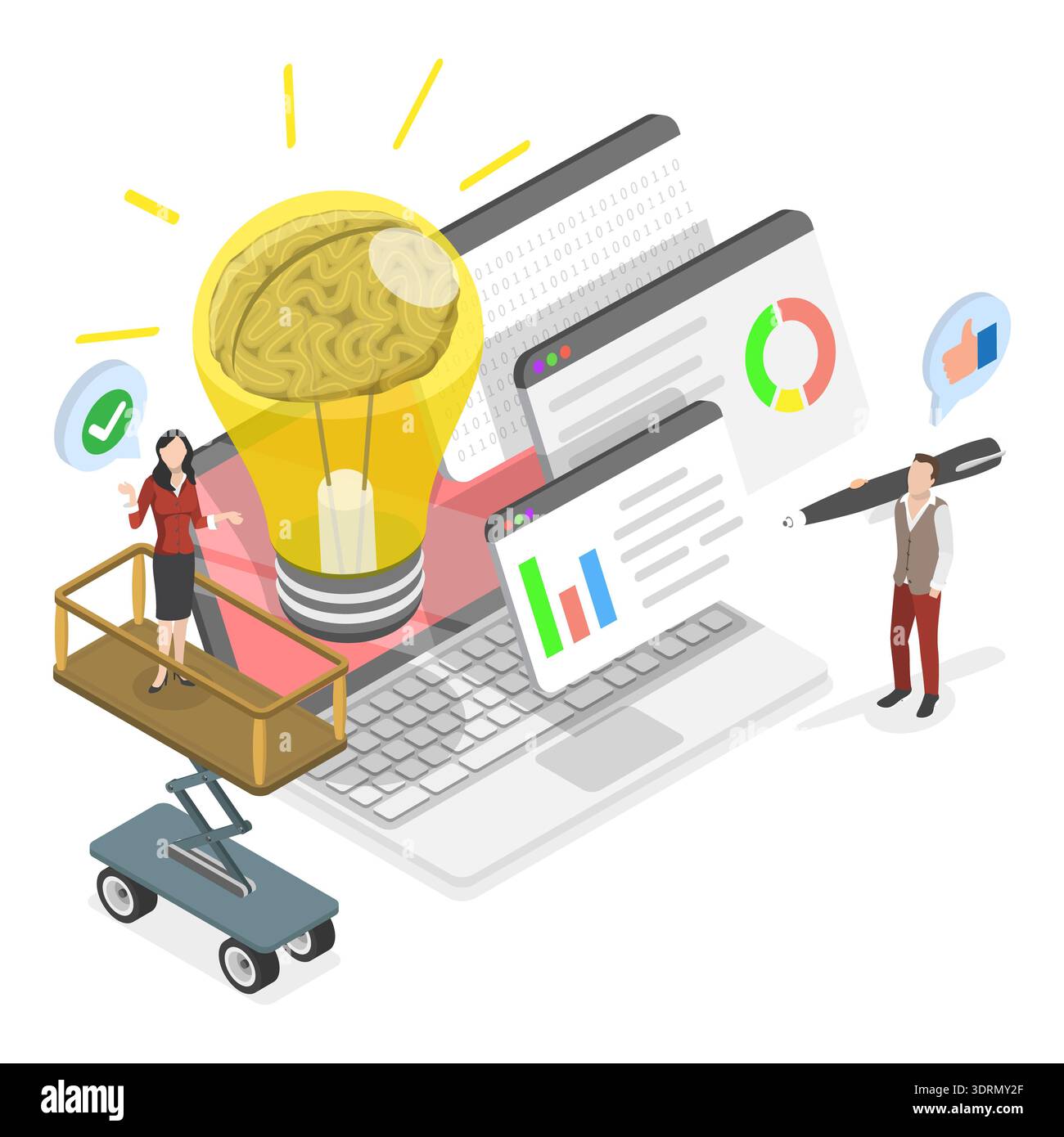 3D Isometric Flat Vector Conceptual Illustration of Idea Finding Stock Photo