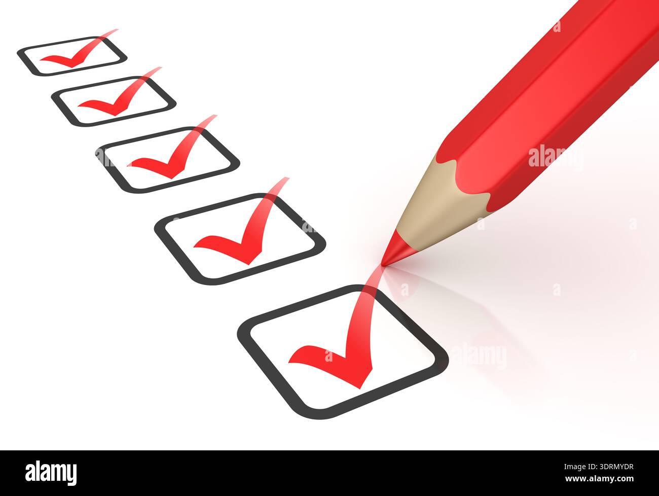 Red ticks in checkboxes and pencil Stock Photo