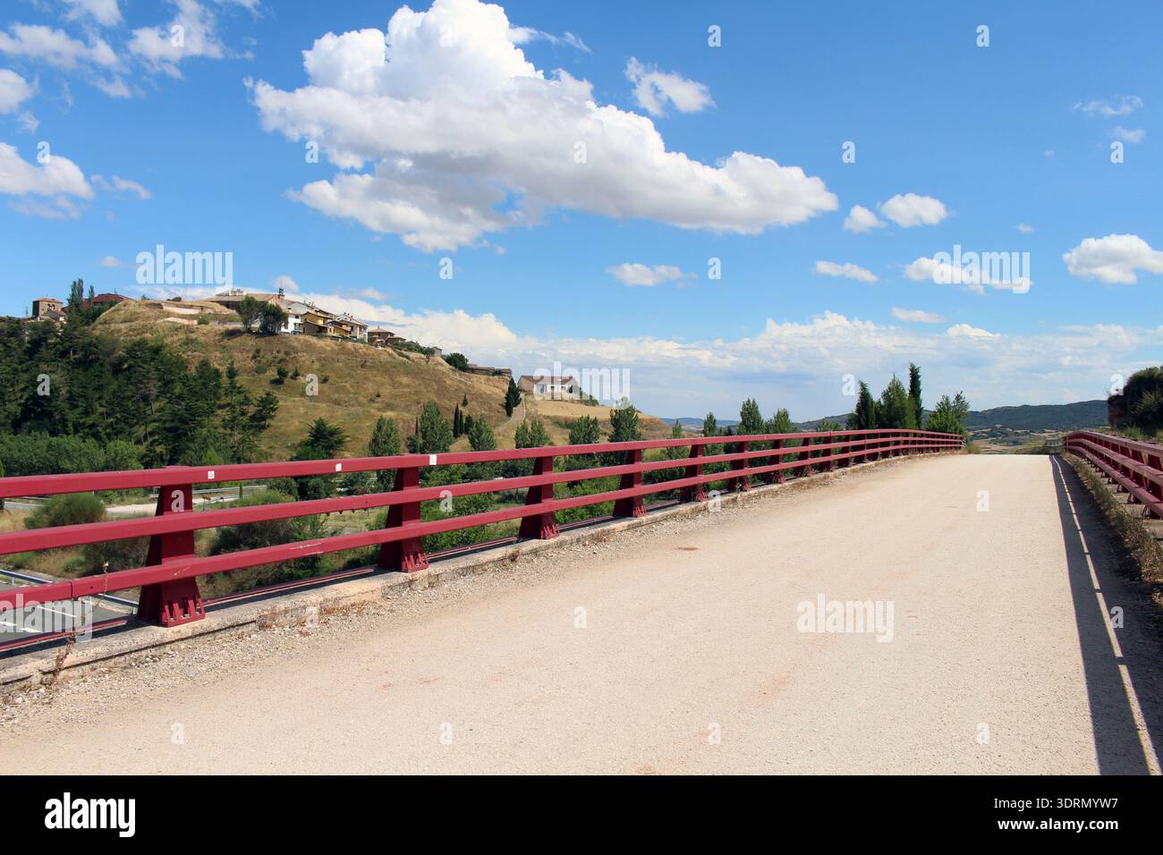 Crossing the red bridge over the highway on the Camino de Santiago ...