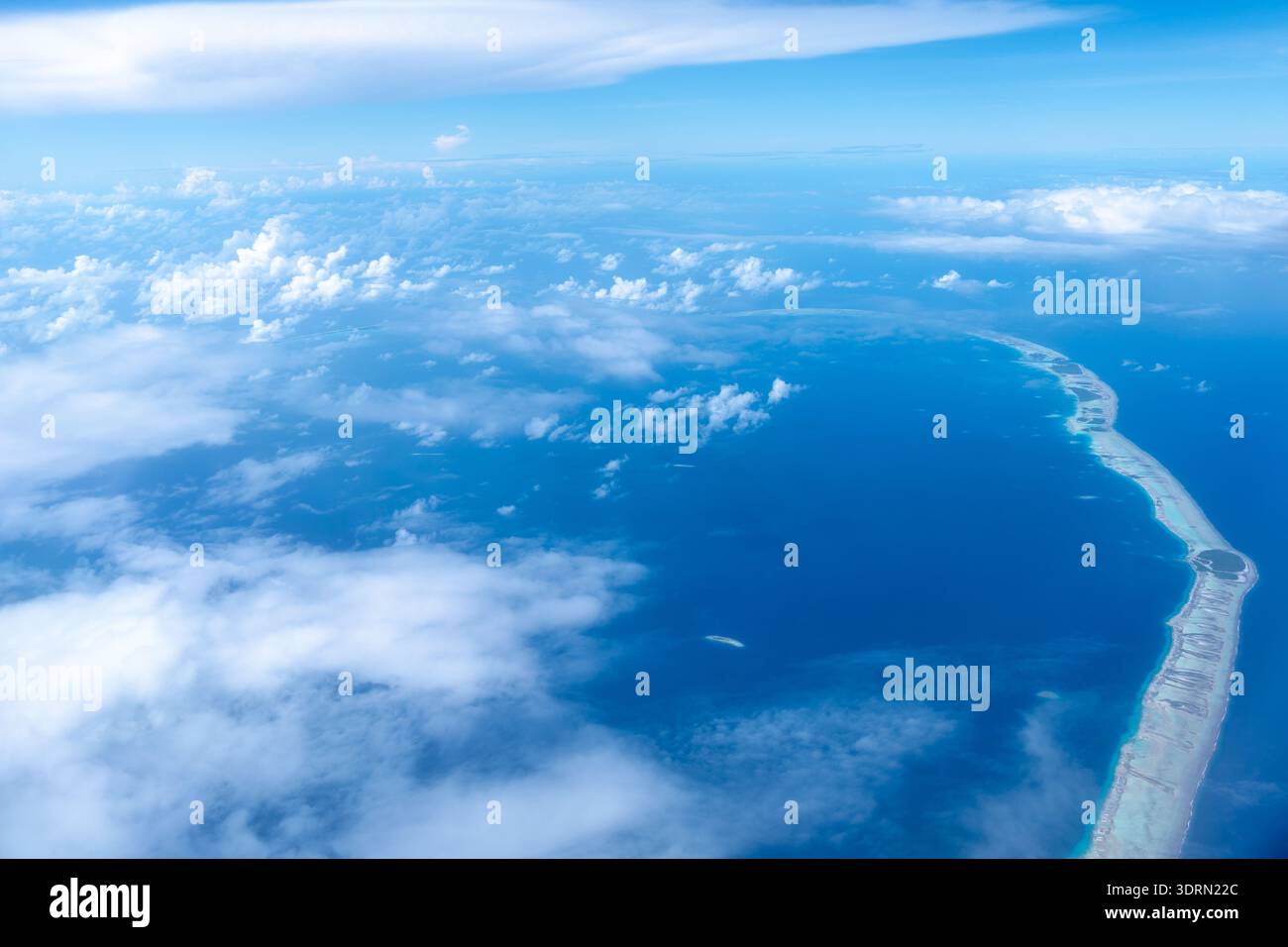 Aerial view of the Tuamotus atoll in French Polynesia with clouds Stock ...