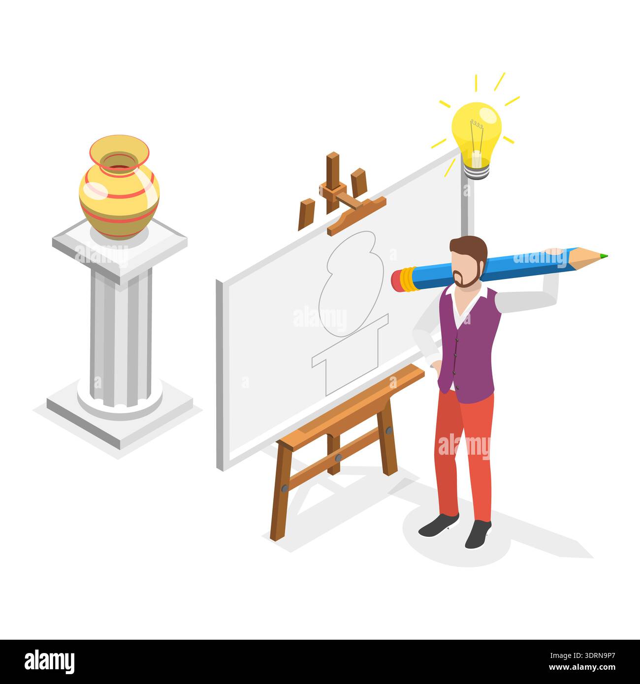 3D Isometric Flat Illustration of Art School, Design Studio. Item 1 ...