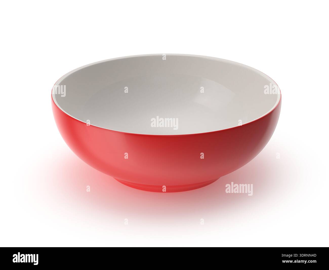 Vibrant Red Ceramic Bowl with White Interior Stock Photo