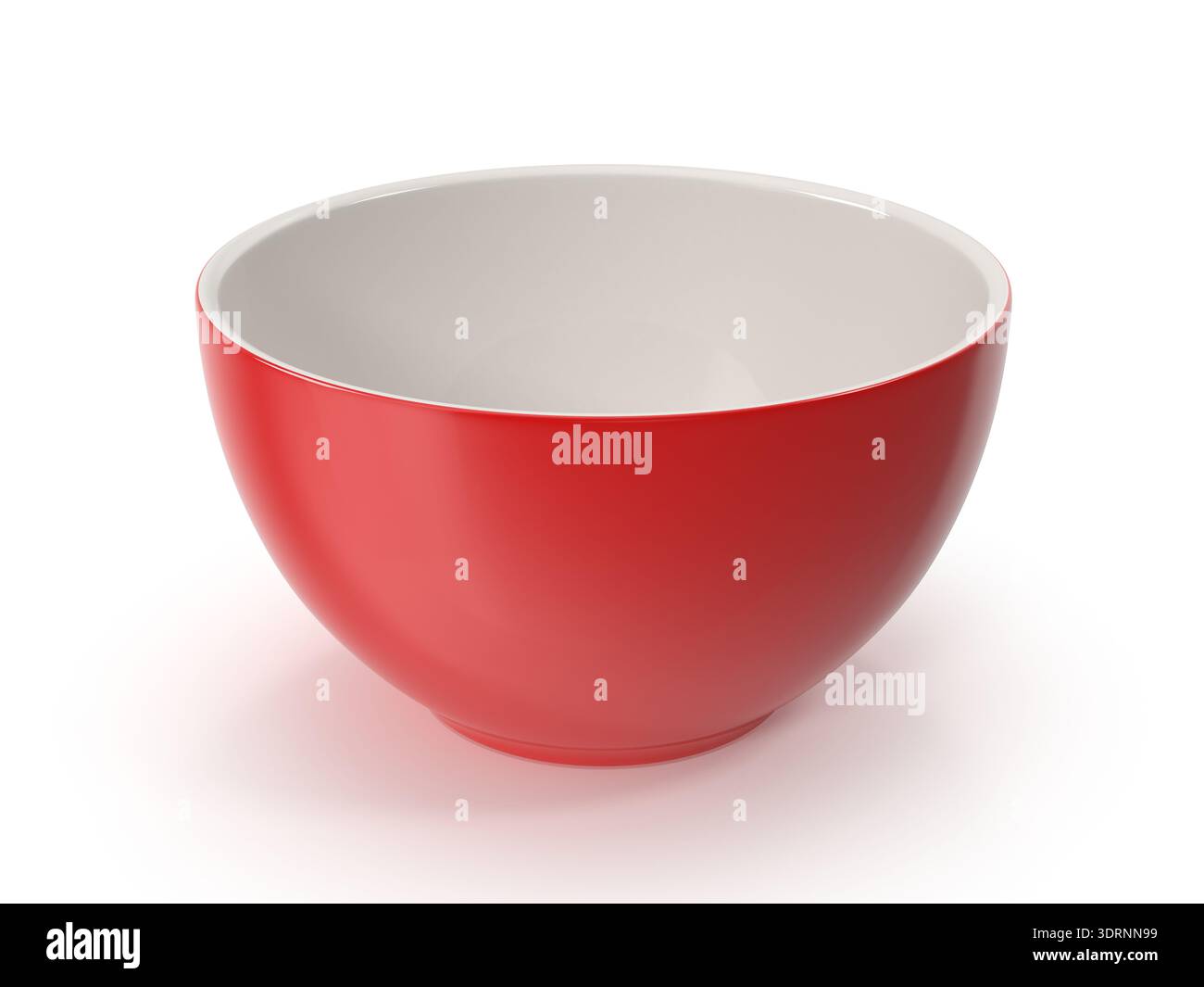 Empty Red Bowl with White Interior Stock Photo