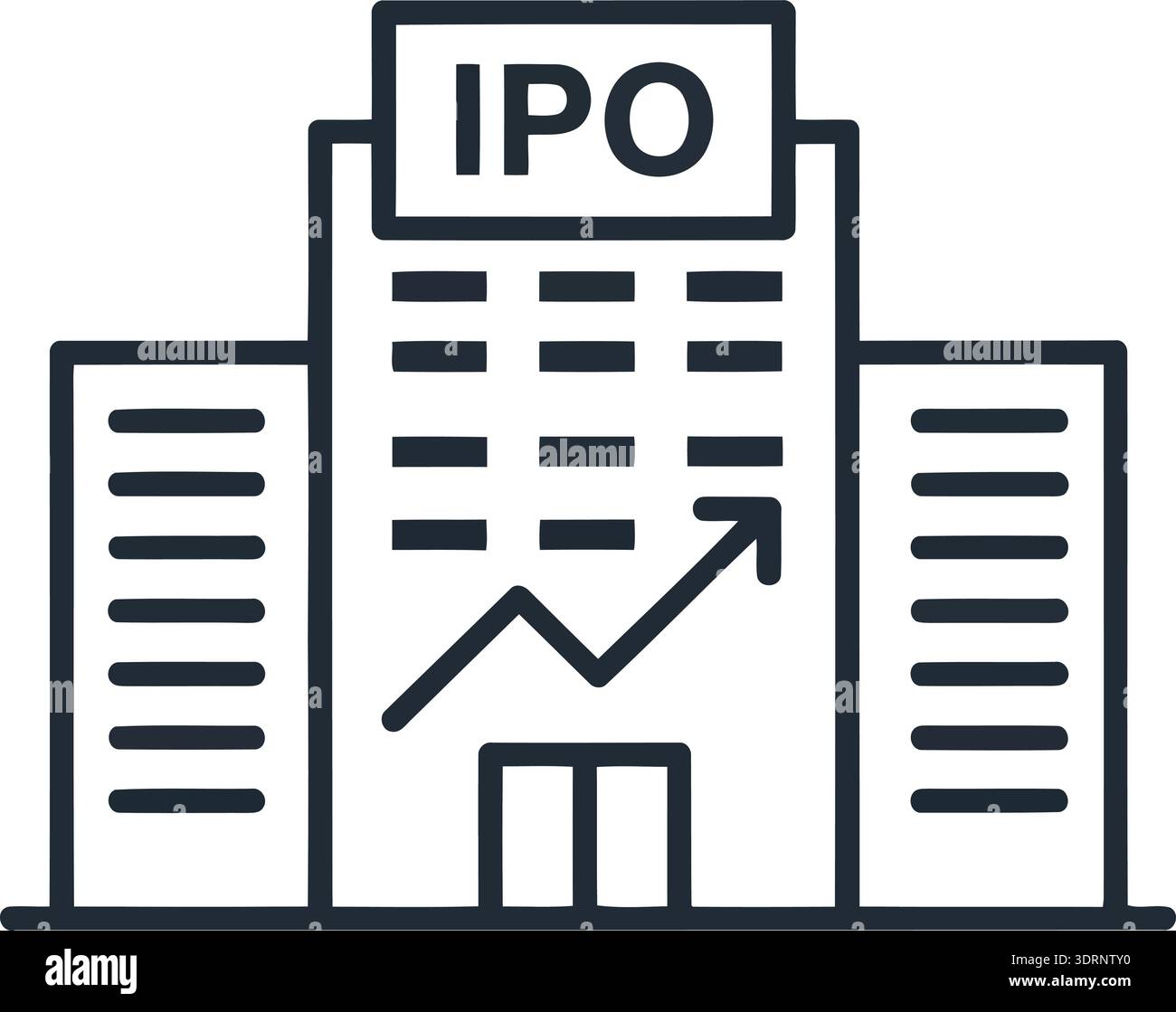 IPO building icon with upward growth chart, initial public offering ...