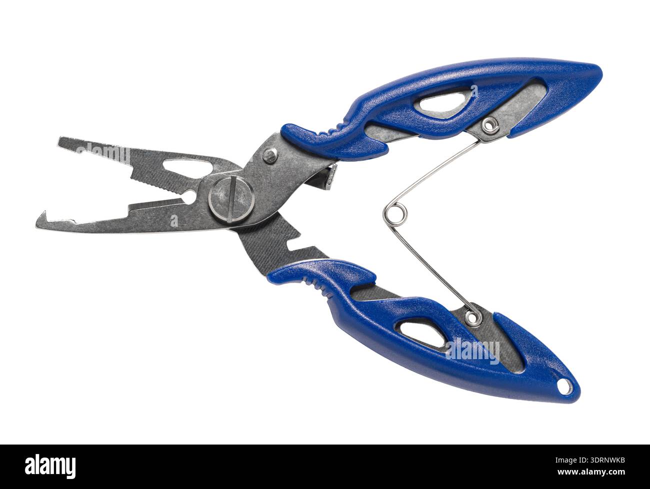 Fishing multitool close-up on white isolated background. Stock Photo