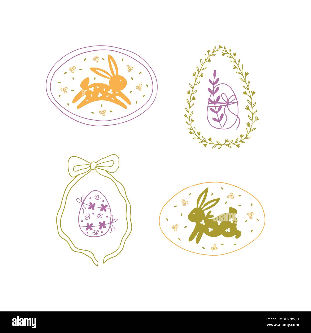 Happy Easter hand drawn whimsy set Stock Vector