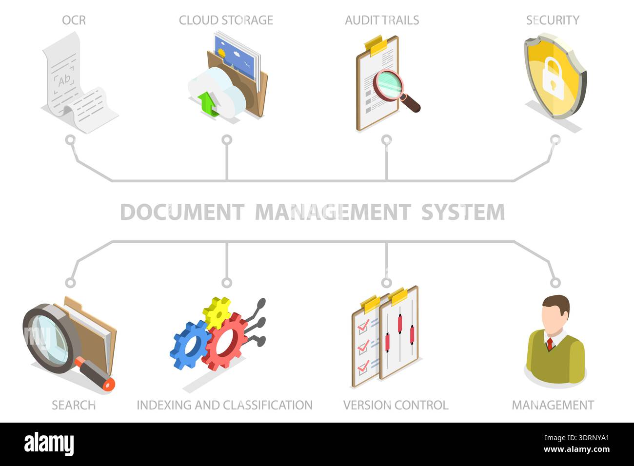 3D Isometric Flat Vector Illustration of Document Management System Stock Photo