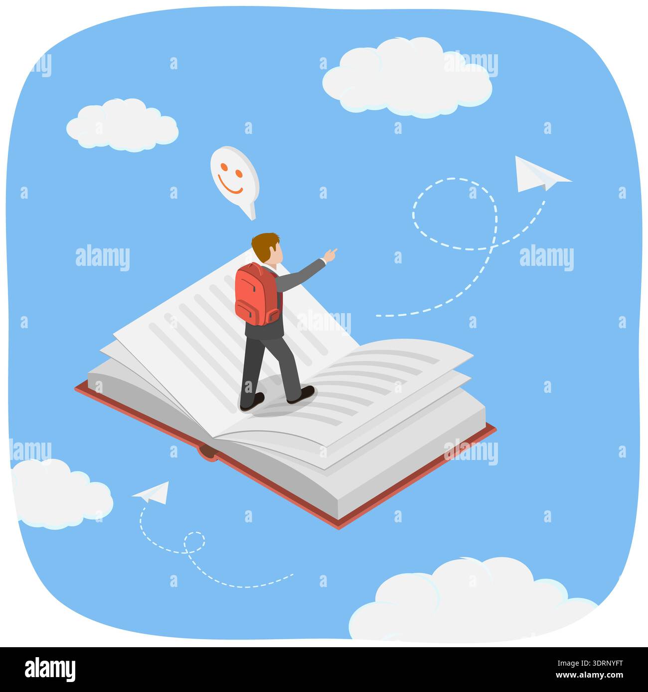 3D Isometric Flat Vector Illustration of Booklover Stock Photo
