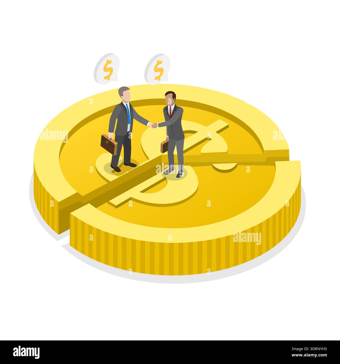 3D Isometric Flat  Illustration of Agreement, Merger and Acquisition, Collaborating For Mutual Profit Stock Photo