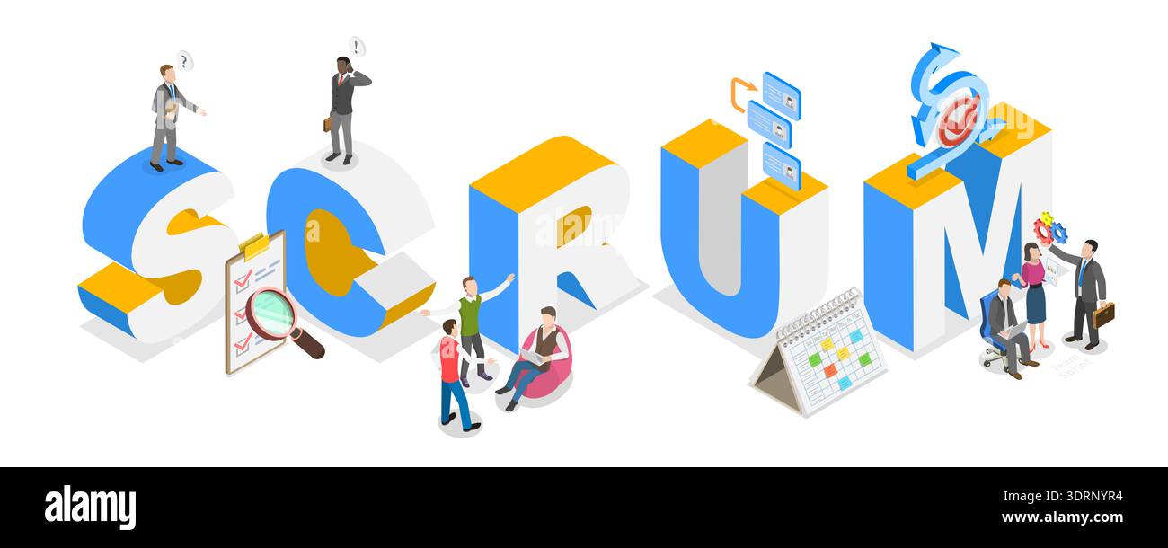 3D Isometric Flat  Illustration of Scrum Framework, Enhancing Team Efficiency Stock Photo