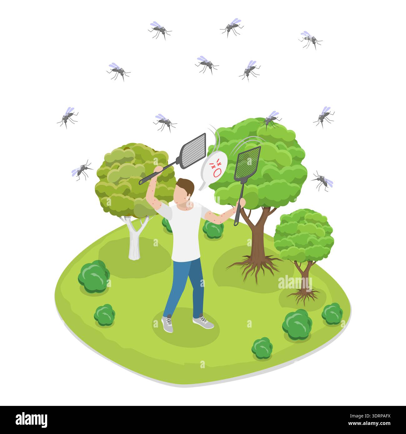 Fly Fighting 3D Isometric Flat Illustration of Fight Against Insects, Using Fly ...