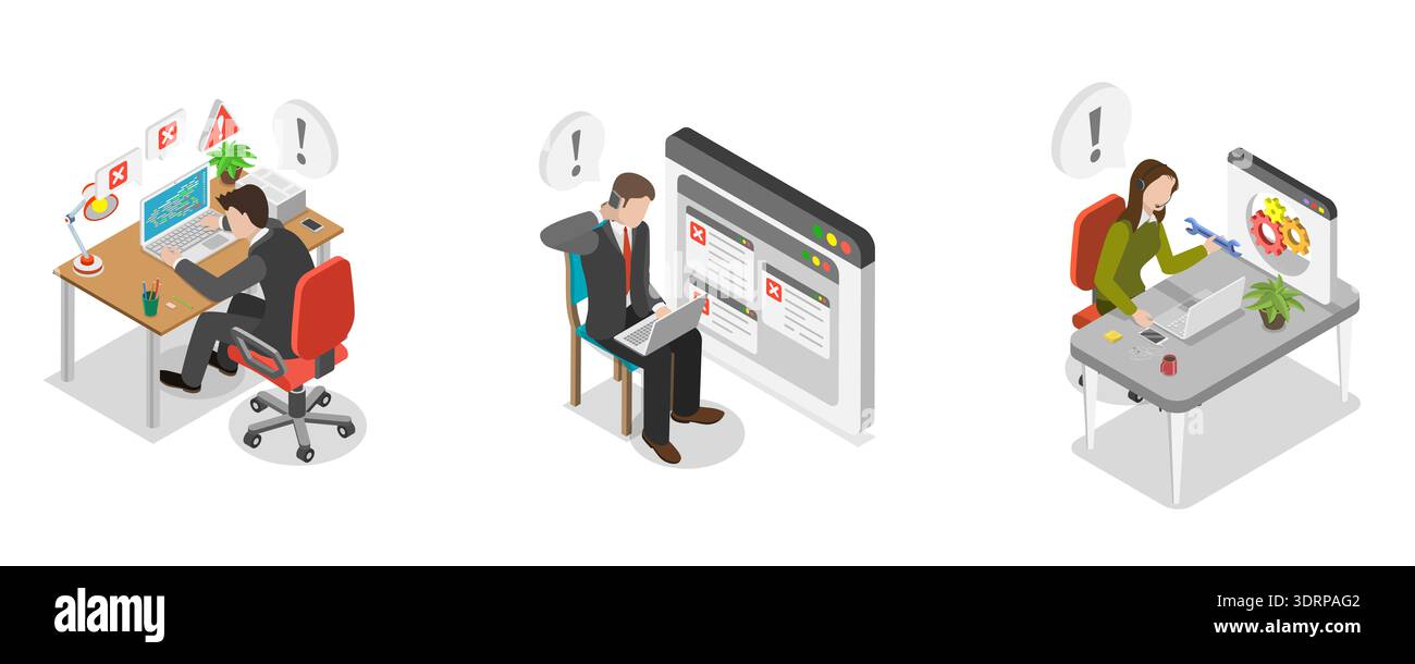 3D Isometric Flat  Illustration of Consulting Services, Software Support Stock Photo