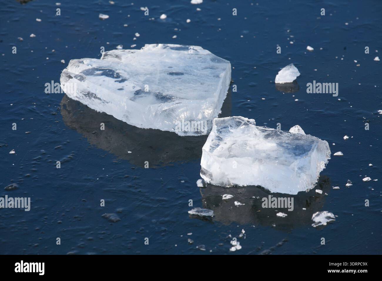 Ice surface on a frozen lake Stock Photo