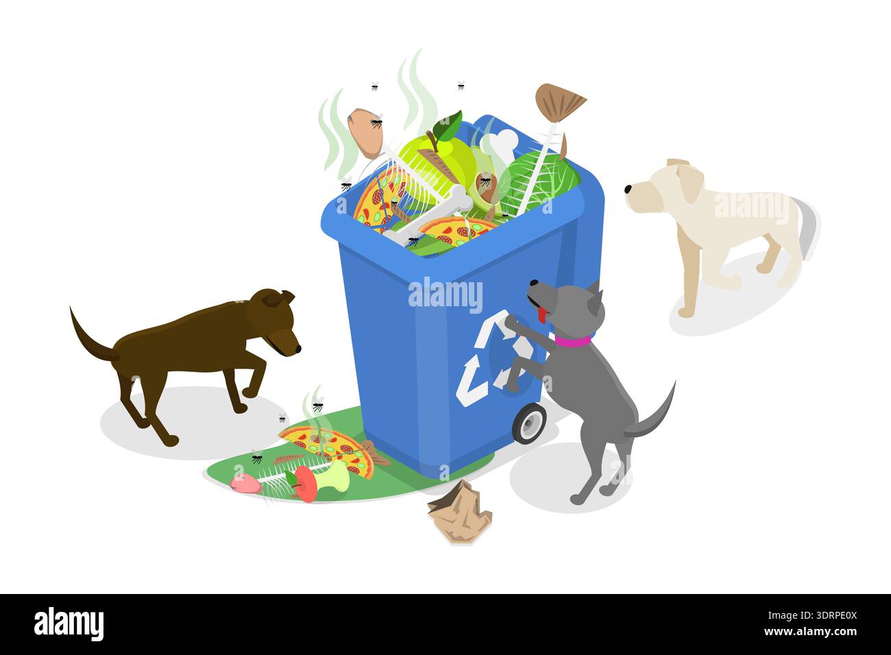 3D Isometric Flat Vector Illustration of Hungry Homeless Animals Stock ...