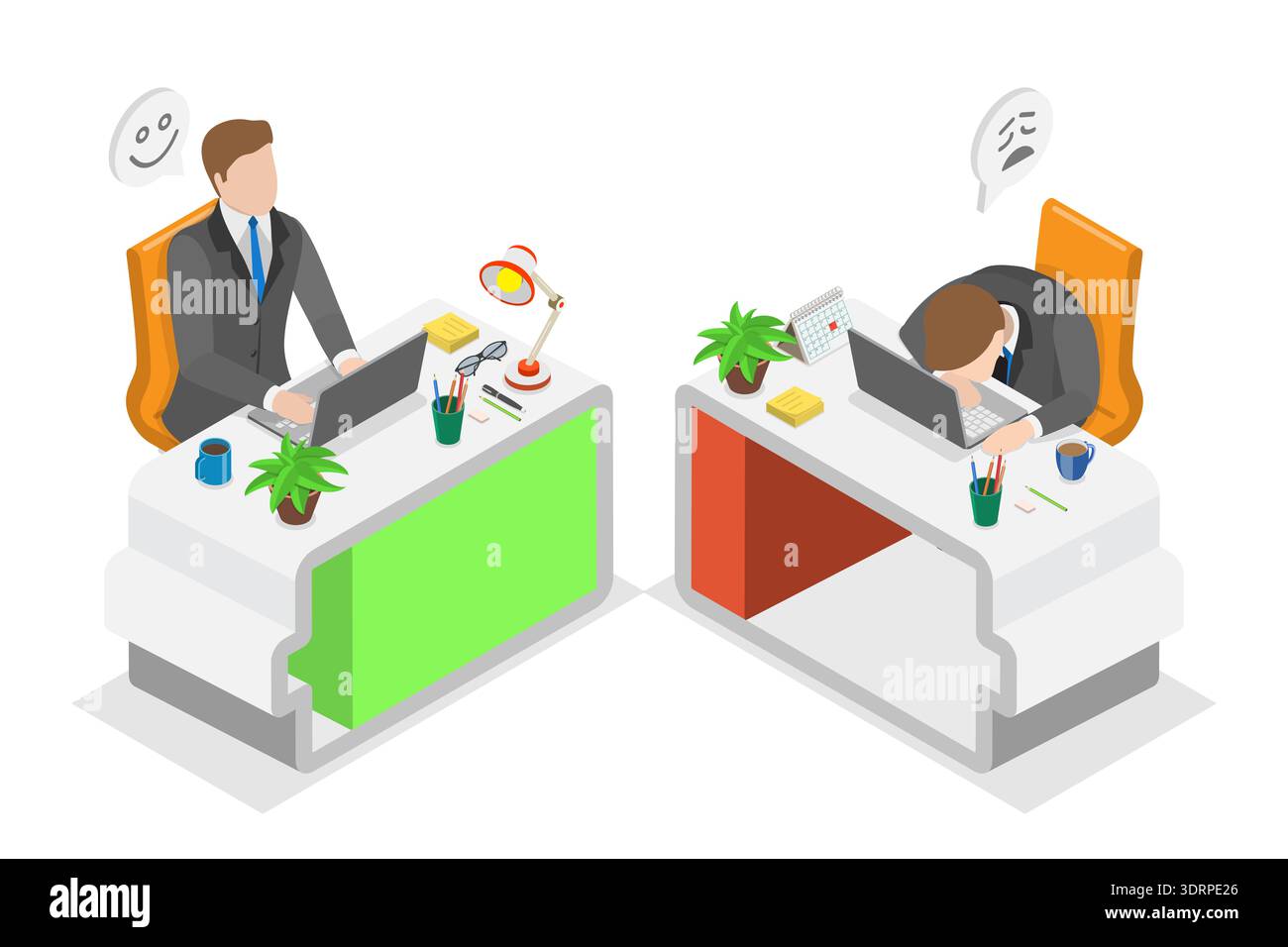 3D Isometric Flat Vector Illustration of Burnout Vs Full Energy Stock Photo