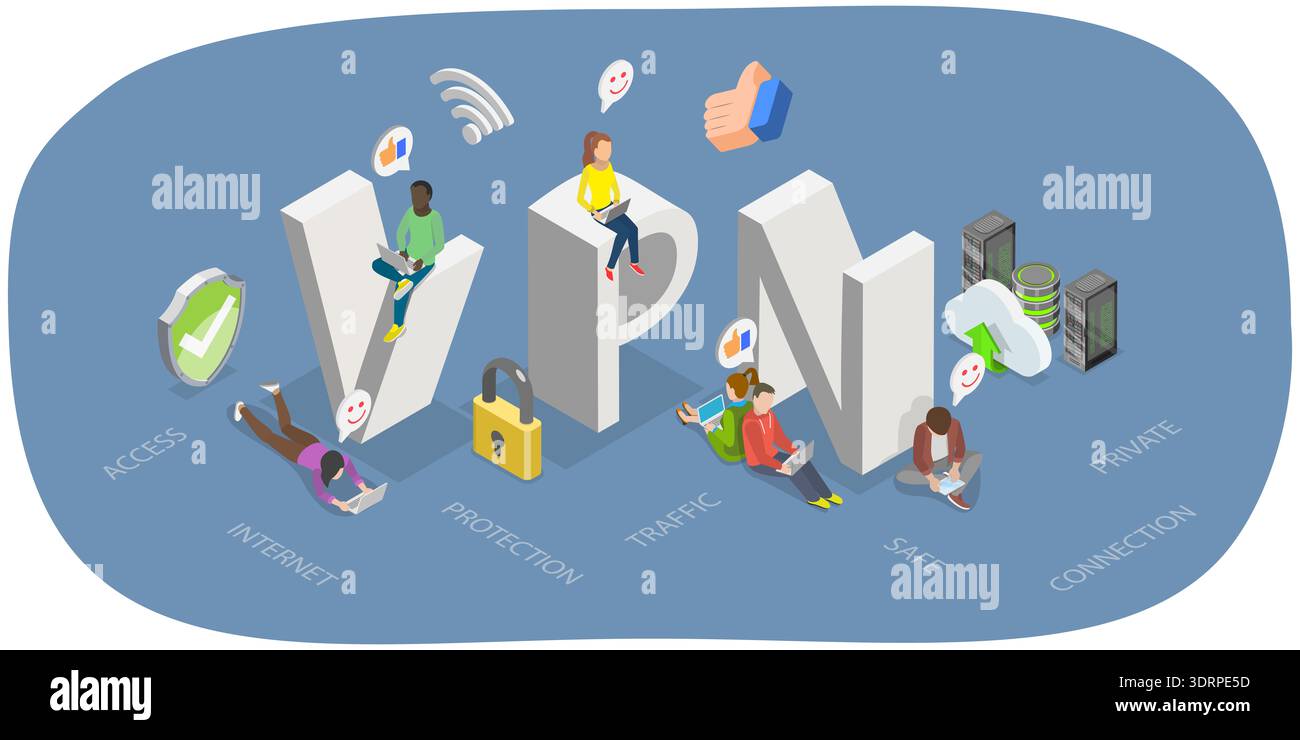 3D Isometric Flat Vector Illustration of VPN Stock Photo