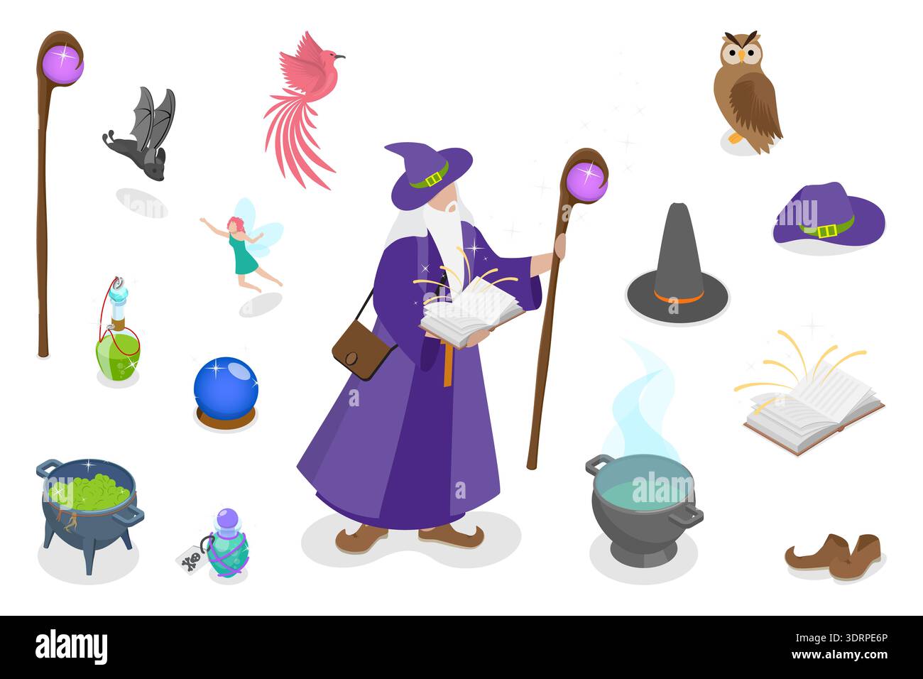 3D Isometric Flat Vector Illustration of Wizard Character Stock Photo