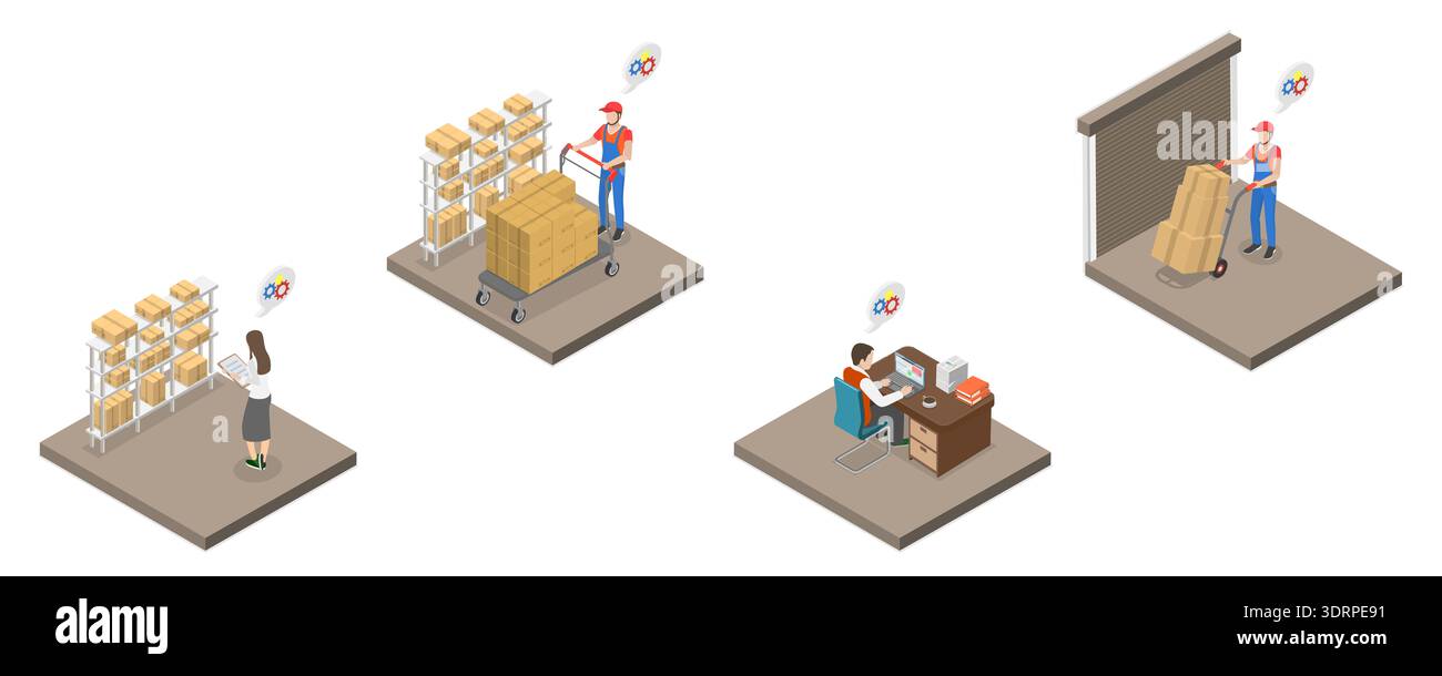 3D Isometric Flat Vector Illustration of Inventory And Warehouse Stock ...