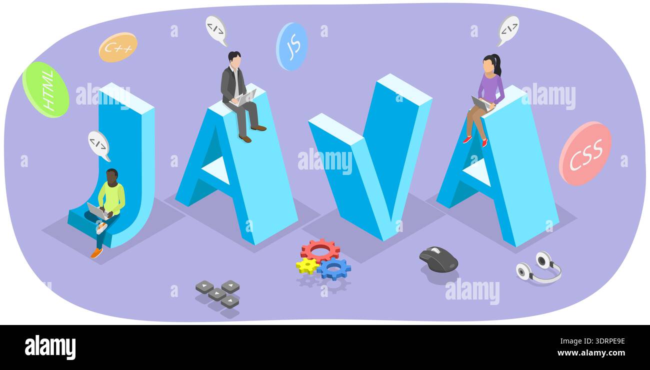 3D Isometric Flat  Illustration of Java, Advertisement For Special Programming Language And Computing Platform. Stock Photo