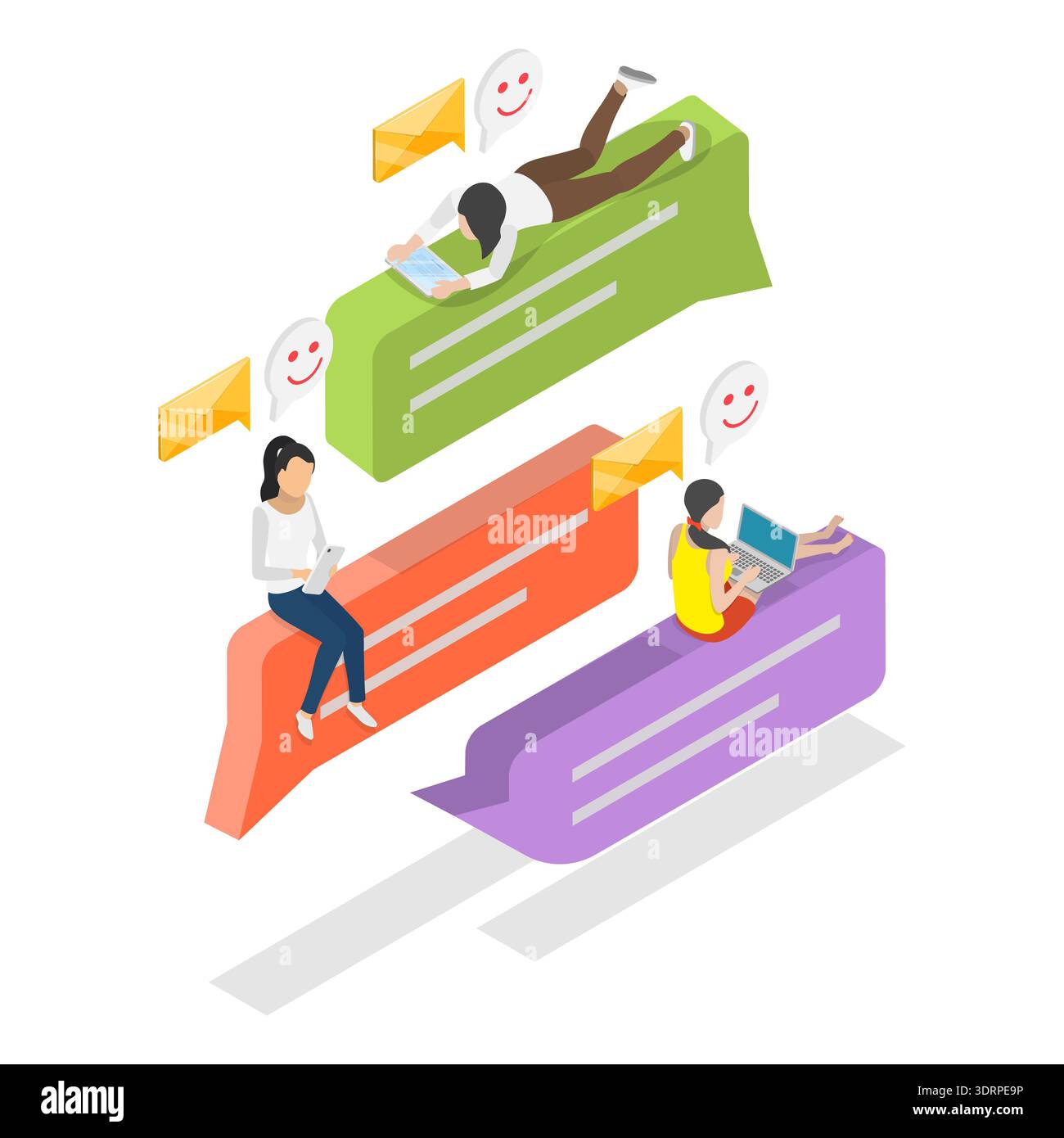 3D Isometric Flat Vector Illustration of Digital Conversation Stock Photo
