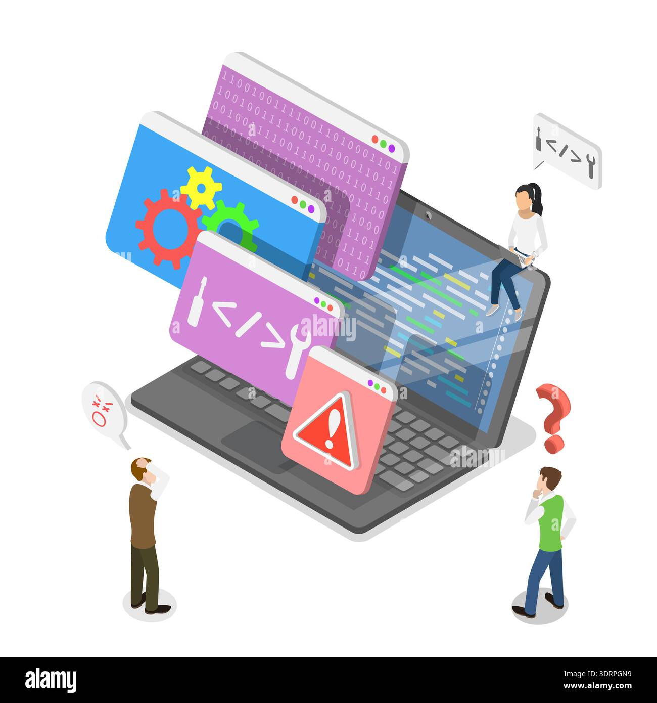 3D Isometric Flat Vector Illustration of Code Error Stock Photo