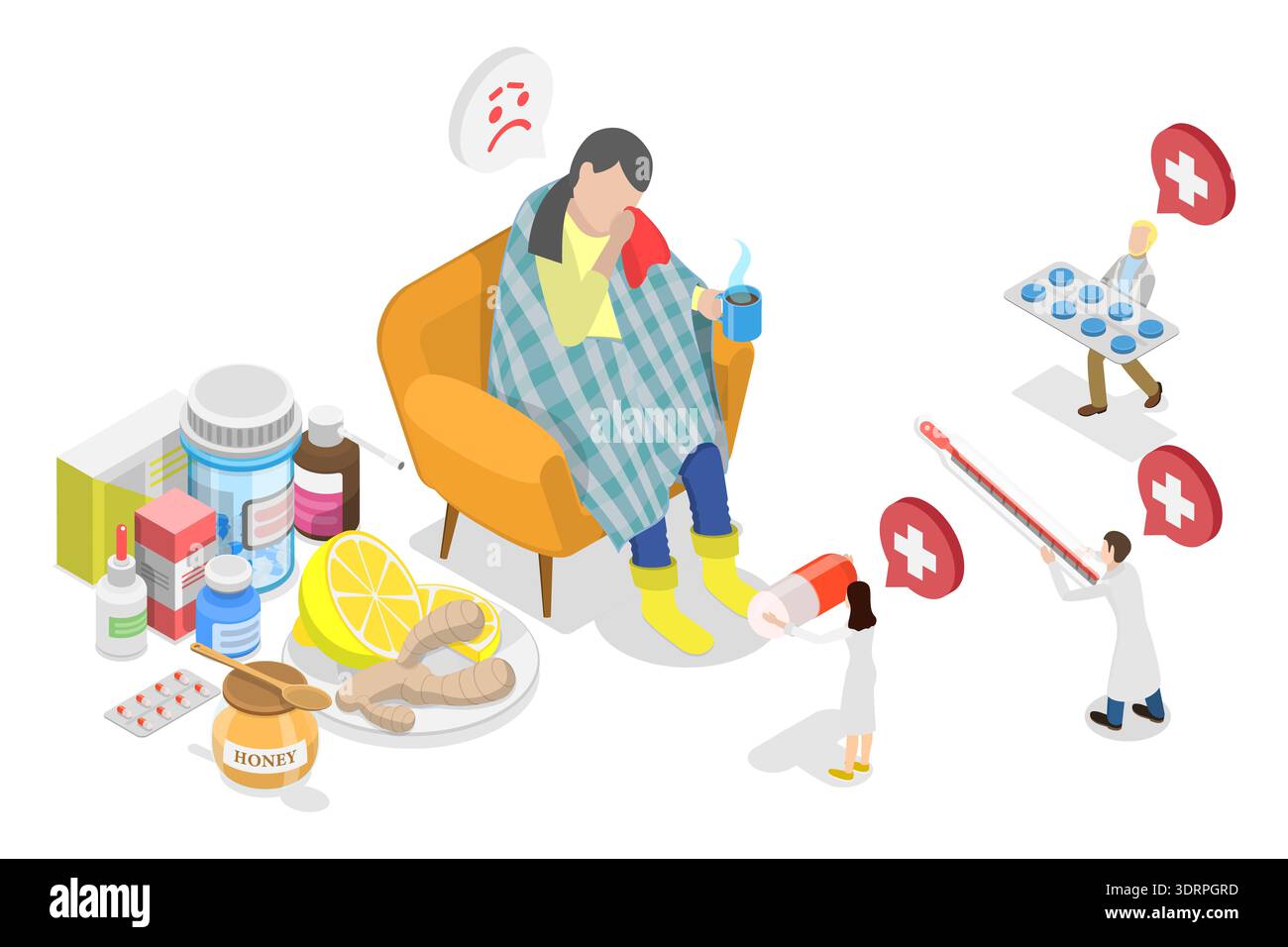 3D Isometric Flat Vector Illustration of Influenza Stock Photo