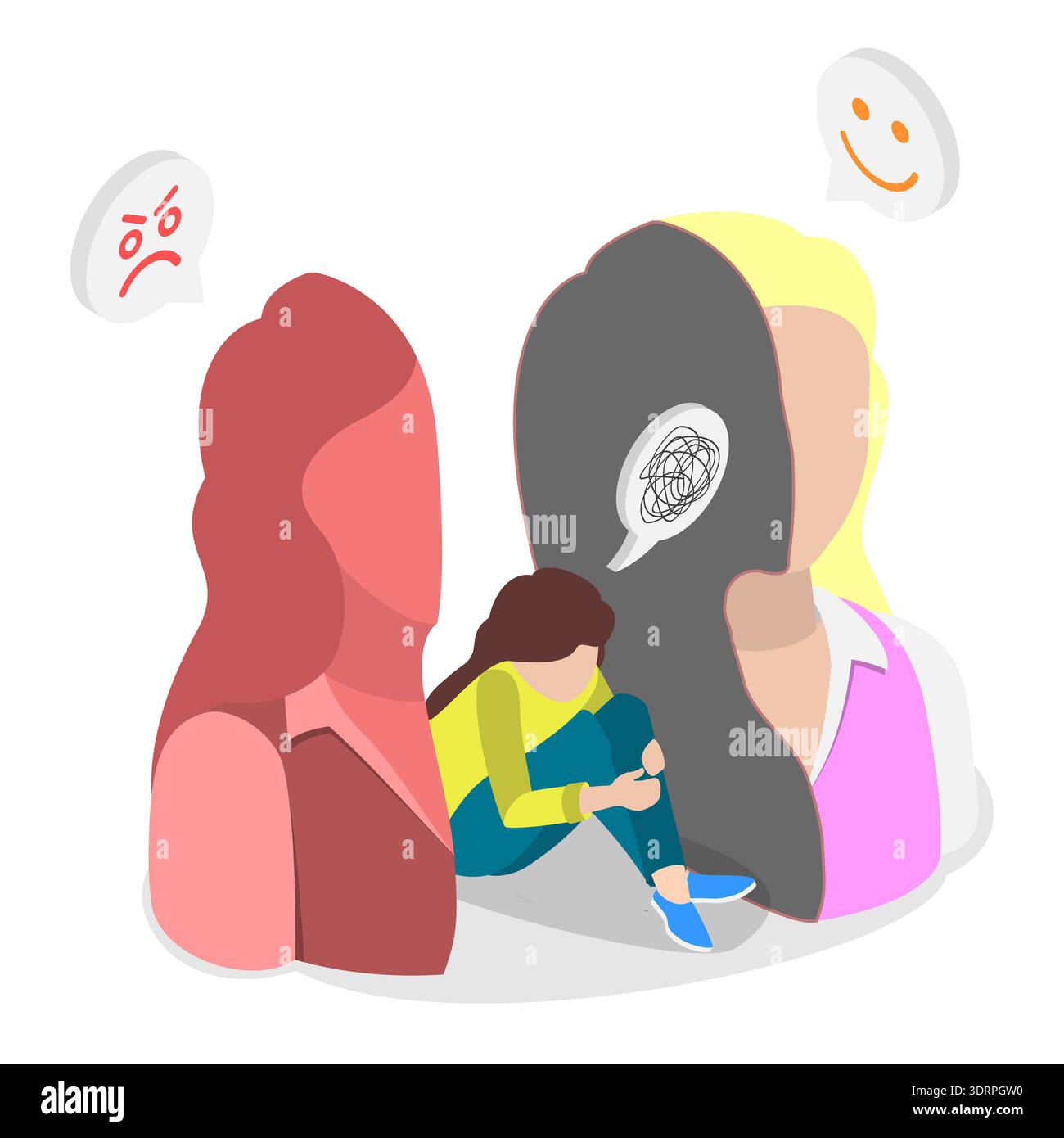 3D Isometric Flat Vector Illustration of Bipolar Disorder Stock Photo