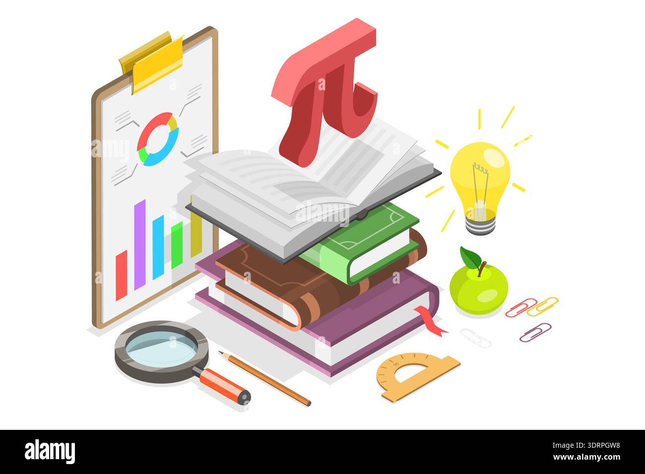 3D Isometric Flat Vector Illustration of Pi Approximation Day Stock Photo