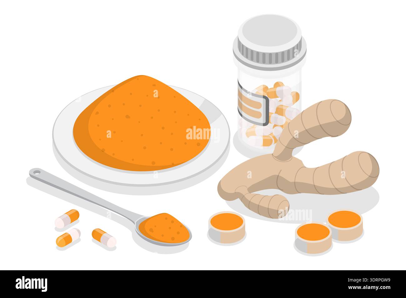 3D Isometric Flat Vector Illustration of Curcumin Stock Photo