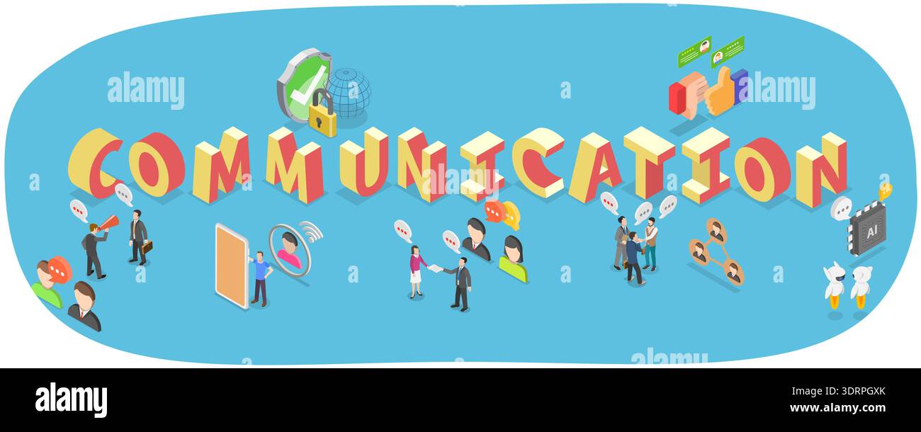 3D Isometric Flat Vector Illustration of Communication Stock Photo