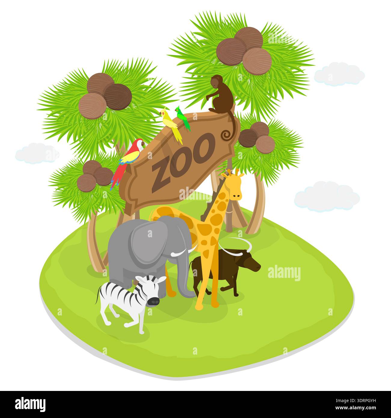 3D Isometric Flat Vector Illustration of Zoo Stock Photo