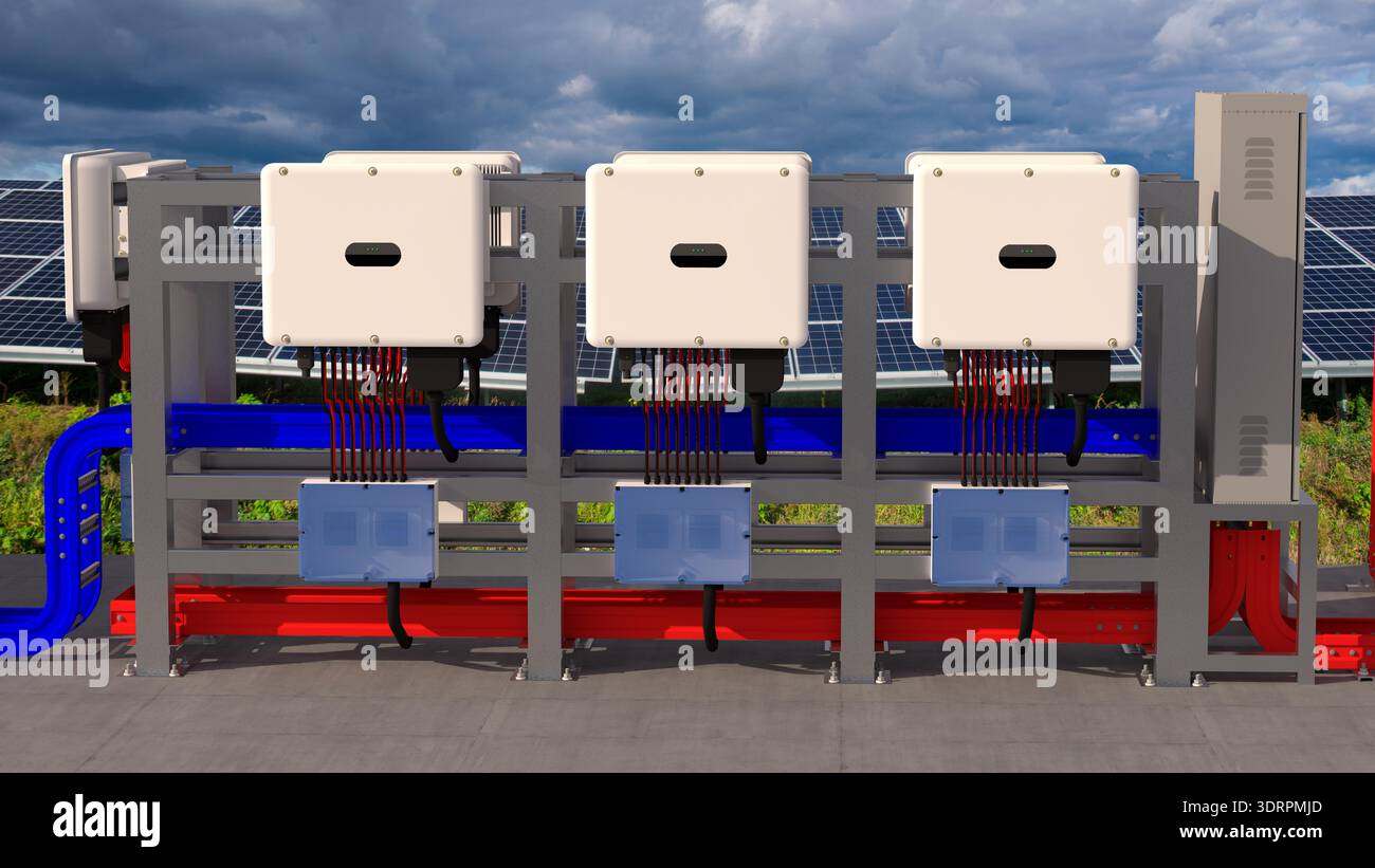 Inverter room in photovoltaic installations. It manages the operation of the energy production system. Stock Photo