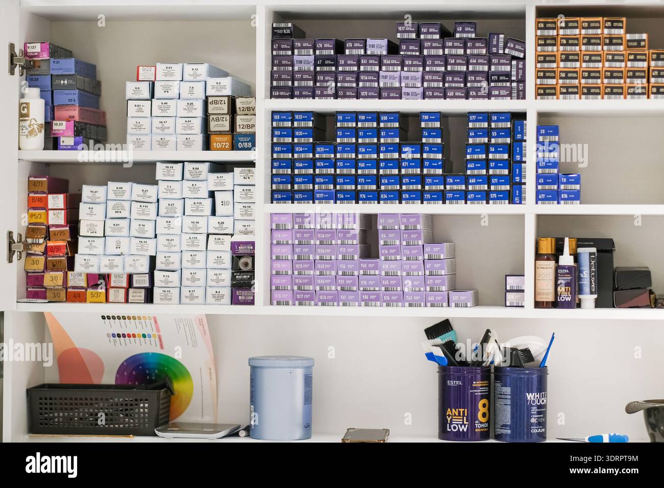 Box Hair Color In Store Display Moscow, Russia, 10.02.2026 Hair dye boxes on shelf. Collection of hair ...