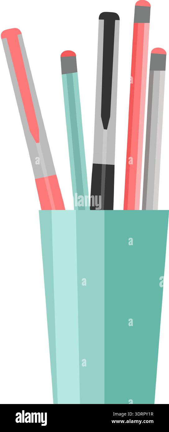cup with office stationary vector icon isolated on white Stock Vector