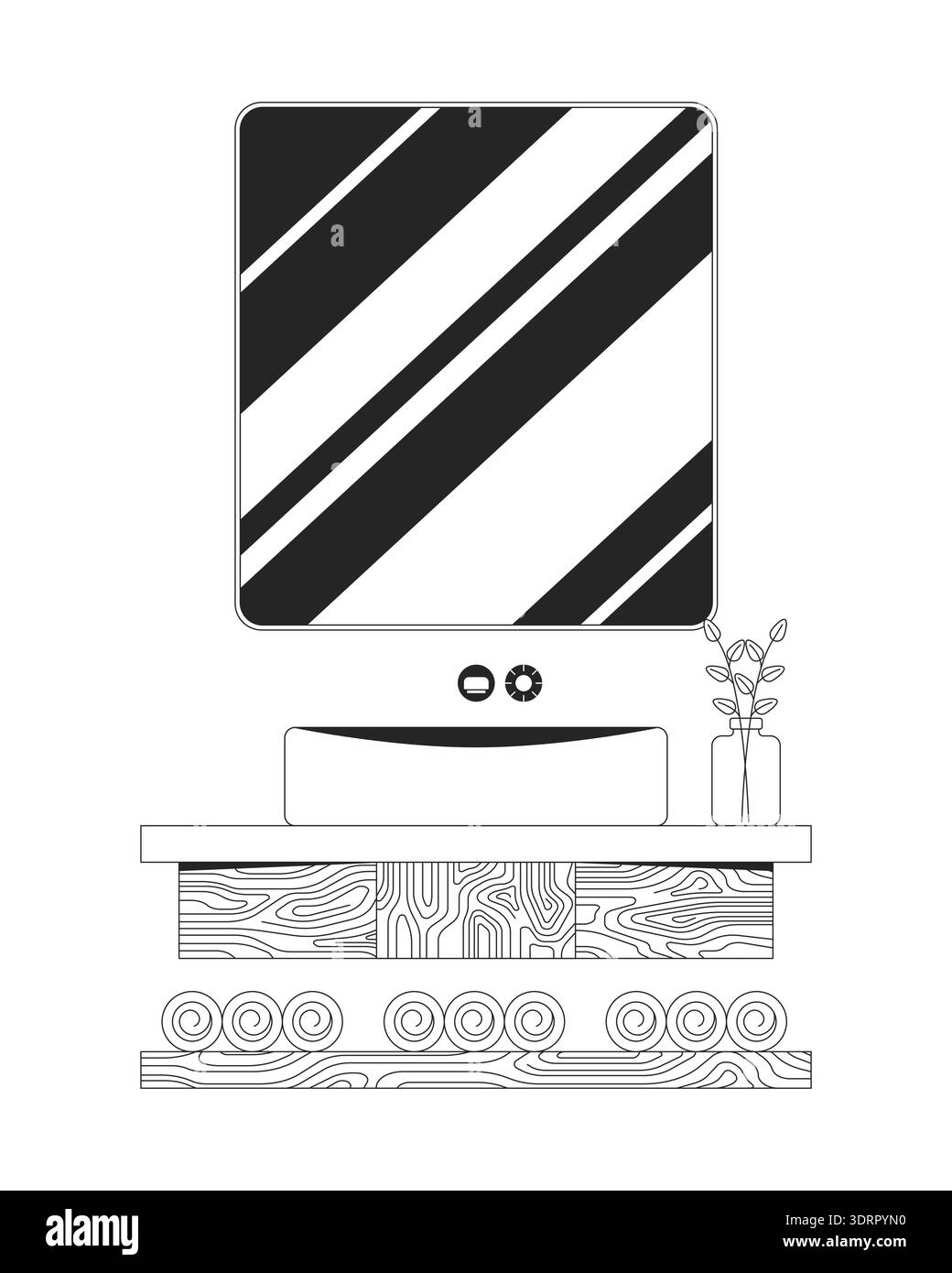 Modern bathroom sink with mirror 2D line object Stock Vector