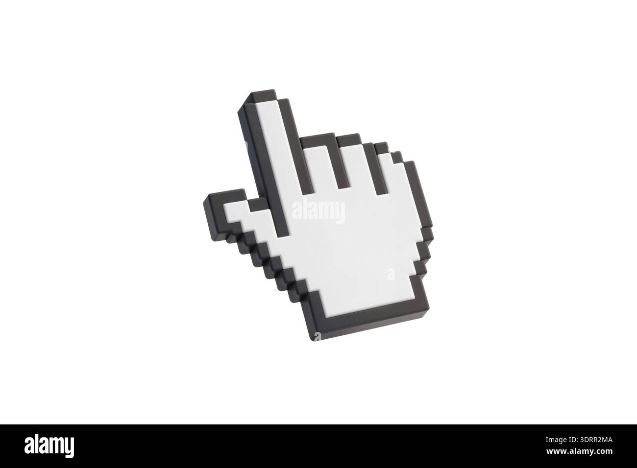 3d rendering of a 3D pixel hand cursor, isolated on a white background ...