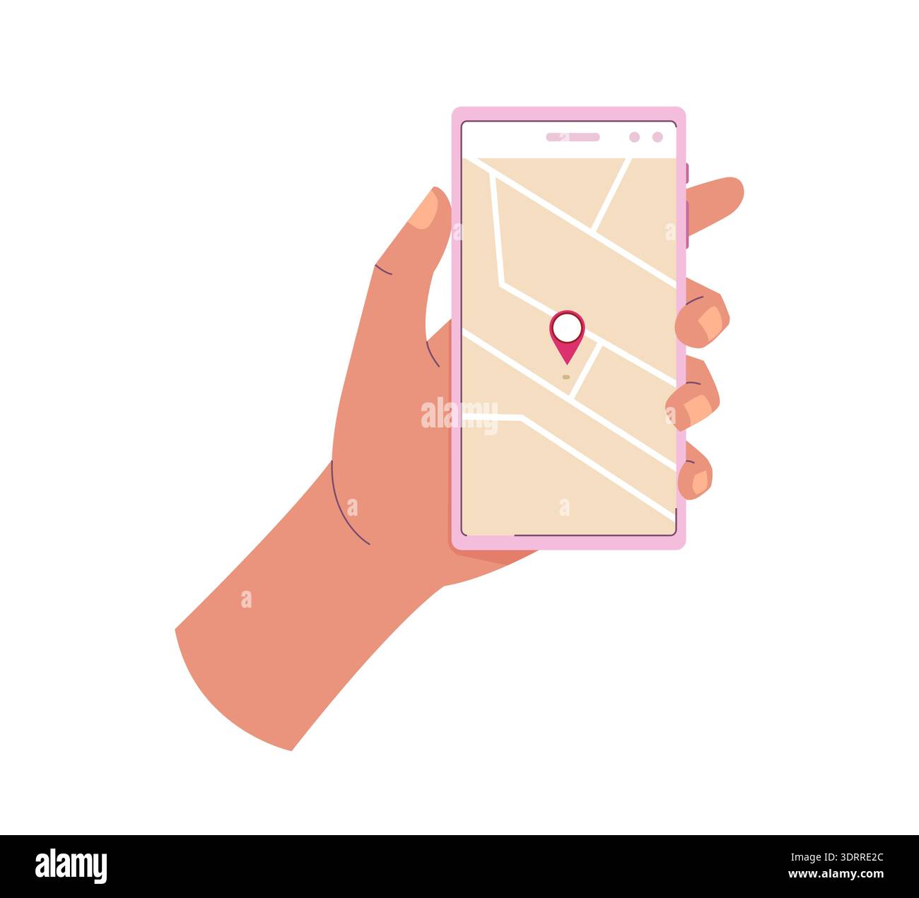 Hand holding smartphone with a location red pin on the map. GPS ...