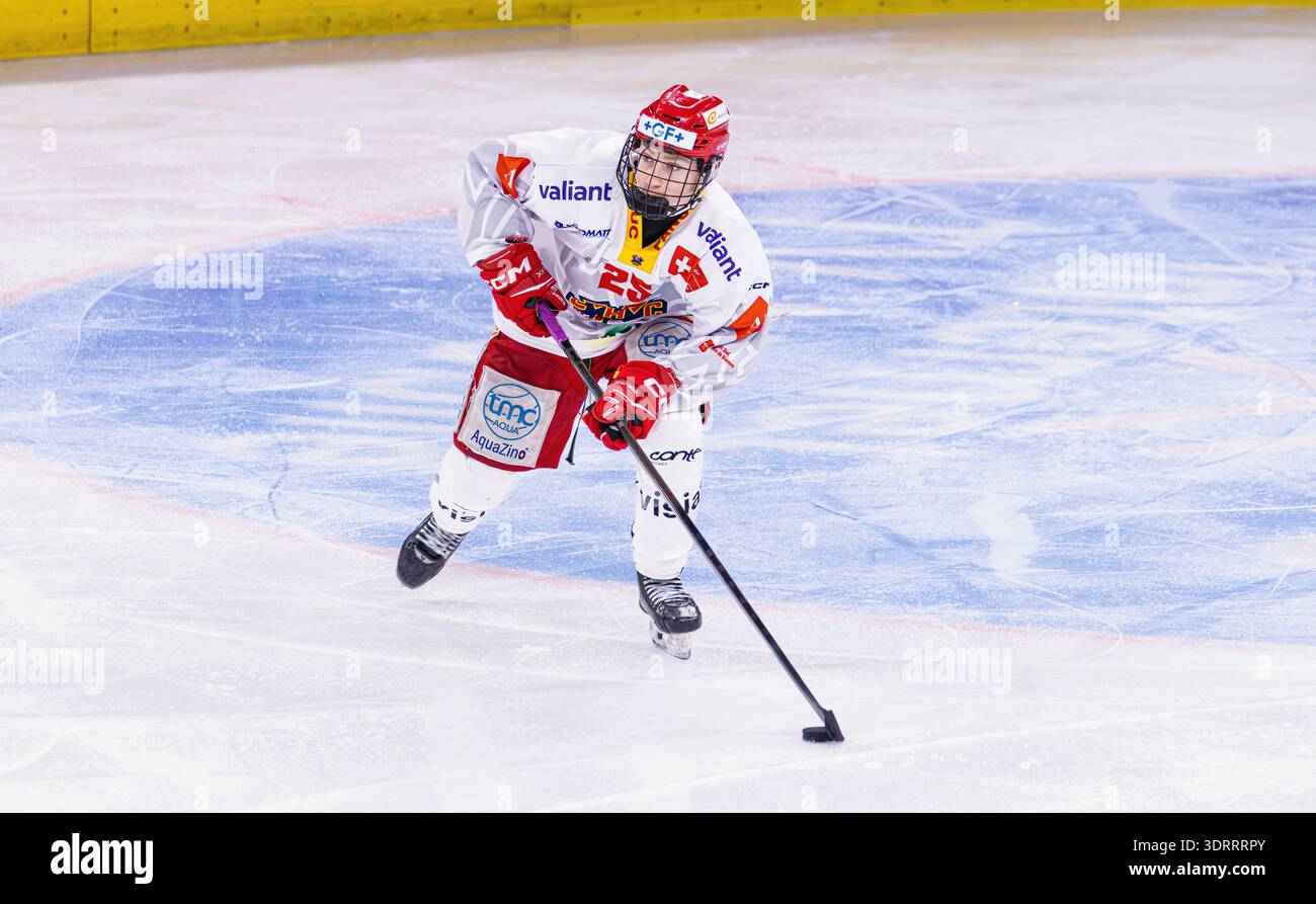 Zurich, Switzerland, 30th Jan 2026: #25 Noa Stengel, forward U21-Elit Team EHC Biel-Bienne Spirit with the puck. (Photo by Andreas Haas/dieBildmanufak Stock Photo