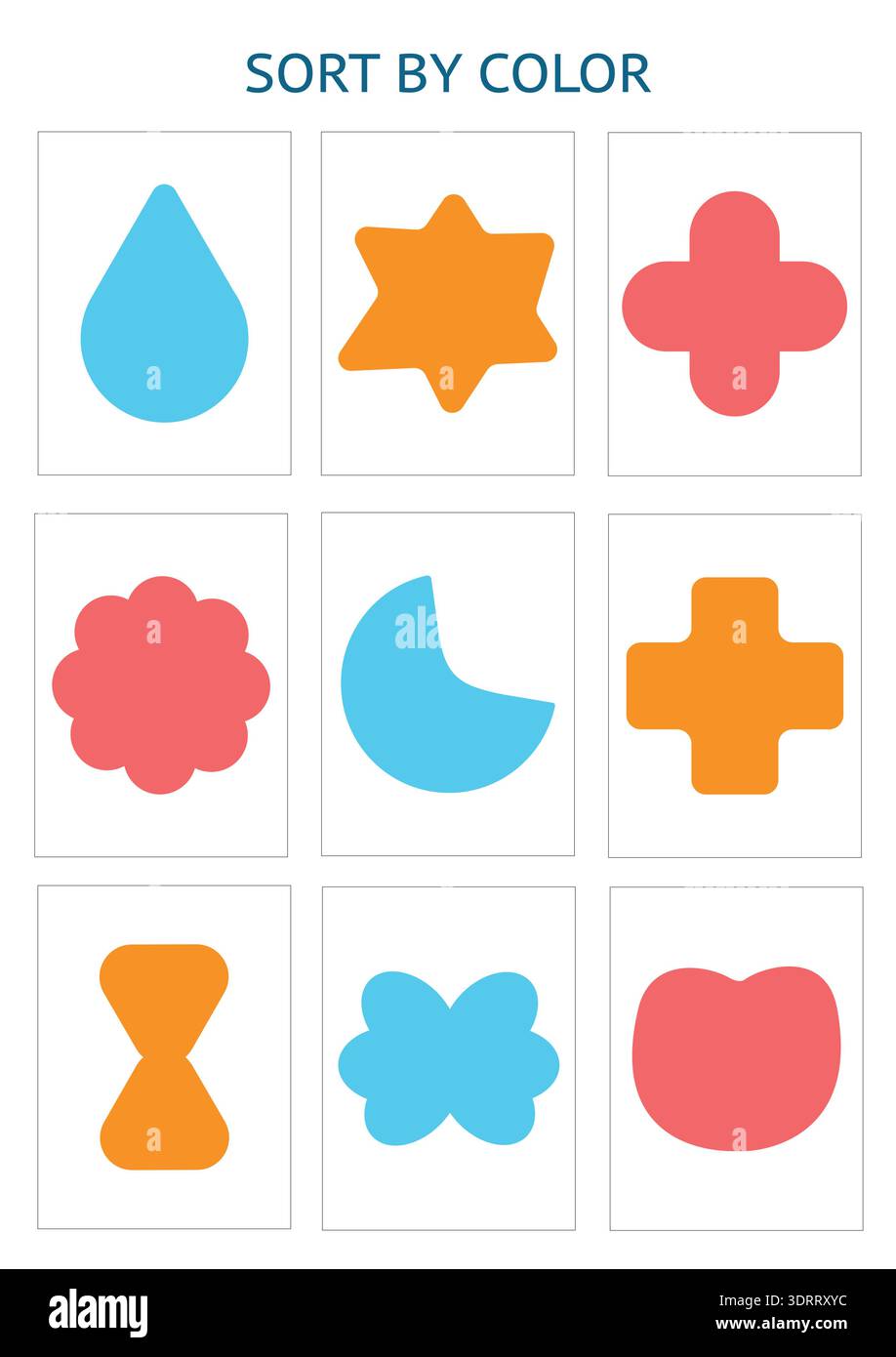 Color Sorting Printable Cards with Abstract Shapes Stock Vector