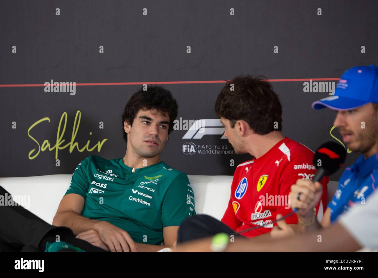 Drivers Lance Stroll, Charles Leclerc, Pierre Gasly attend the press ...